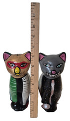 Vintage Mexican Pottery Folk Art Terracotta Cat Figurines Hand Painted 7.5″ x 5″