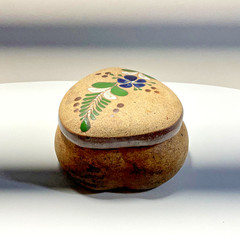 Vintage Hand Painted Mexican Tonala Pottery Heart Shape Trinket Box w/ Lid 4”