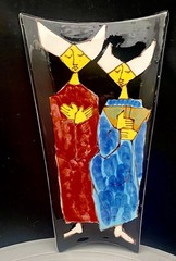 VTG ITALIAN CAPRI MCM CERAMIC HANDMADE WALL PLAQUE 10″ x 6″, TWO NUNS, c1960 vg
