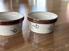 Mexican Tonala Pottery Bowl, Blue Brown Glaze, Bird , Mexico Set Of 4