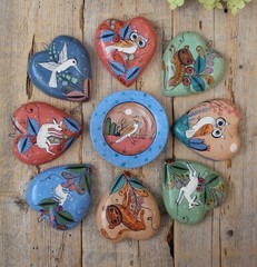 Hand Painted Clay Heart Shapeshifter Nagual Medrano Mexico Folk Art Love Token