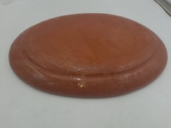 15 X 11″ MEXICAN TLAQUEPAQUE BROWN CLAY W/GREEN DOTS OVAL DINNER PLATE/PLATTER