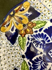 Talavera Puebla Mexico Hand Painted Bowl & 2 Plates Platter Set Blue Floral