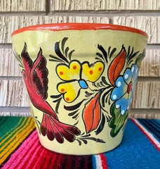 Lg Mexican Ceramic Flower Pot Planter Folk Art Pottery Handmade Talavera L#9
