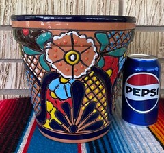 Lg MEXICAN TALAVERA Folk Art POTTERY FLOWER POT PLANTER CERAMIC #1