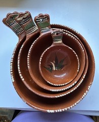 Vintage Mexico Red Clay Hand Painted Nesting Bowls SET OF FOUR (4)