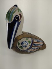 Tonola Mexican Pelican Pottery By Sergio Bustamante Ceramic With Brass Overlay