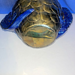Sergio Bustamente Style Mexico Art Pottery Brass Scales Iguana Handle Vase