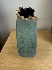 Sharon Penn Southwest Pottery Vase Green 22K Gold Accent Signed Rare