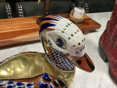 VTG Hand-Painted Tonala Mexican Pottery & Brass Duck Figurine