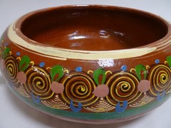 Mexican Tlaquepaque Bean Pot Red Clay Spiral Glazed 10″ Single Handle w Lid