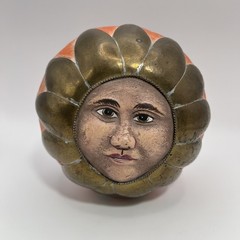 Sergio Bustamante Anthropomorphic Sun Face Ceramic & Brass Sphere Sculpture