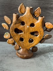 Vintage Mexican Tree of Life Candelabra Handmade Folk Art Terracotta Pottery 5″