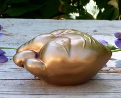 Anatomical Gold Heart Clay Ornament Handmade Mexican Folk Art Love Token Sm Sz