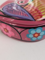 Vintage Mexican Pottery Heart Box Hand Painted Floral Bird Jewelry Dish