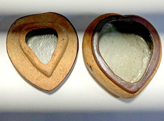 Vintage Hand Painted Mexican Tonala Pottery Heart Shape Trinket Box w/ Lid 4”