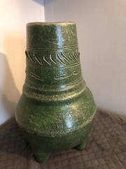 Table Top Chiminea Pottery Green Hand Made 8 Pounds Solid House Decor