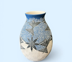 Mata Ortiz Pottery Octavio Silveria Hummingbird Floral Jar Vase Mexican Clay