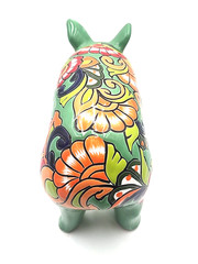 Mexican Folk Art Talavera Pig Pottery Figure Hand Painted Green Multi Color 13×9