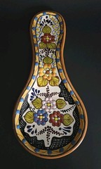 Handmade Mexican Talavera Spoon Rest With Vibrant Floral Design 11″