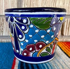 Lg Mexican Ceramic Flower Pot Planter Folk Art Pottery Handmade Talavera #17