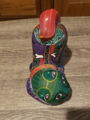 Mexico Green Kitty Cat Stretching Folk Art Clay Pottery Hand Painted Handmade