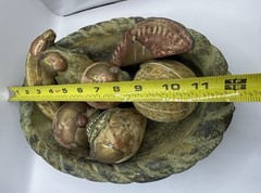 Mexican Tera Cotta Fruit Platter/Basket With 7 Fruit Pcs W/Brass Stems