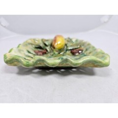Mexican Majolica Green 3D Folk Art Wall Pottery Mellado Gto Lemon Fruit Wavy