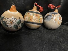 5 Mexico Tonala Pottery Christmas Ornament Signed Jimon Floral Design 3.75″