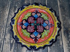 Talavera Pottery Mexican Folk Art SCALLOPED PLATE Floral Blue/White/Yellow