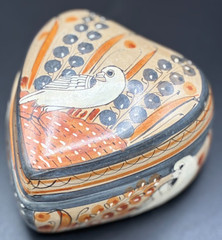 Vintage Trinket Box Tonala Mexican Pottery Heart Dove Hand Painted