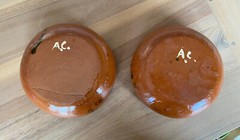 Set of 2 – Fish Folk Art Terracotta Pottery Bowls – 6.5” – Mexico – Signed A.C.