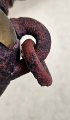 Vintage Mexican Terracotta Pottery Vase, Brass Copper Overlay Loop Handles, 5.5″