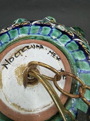 Hand Crafted Mexican Art Pottery Lamp Shade Blues Greens Talavera ? 9″ d x 4″
