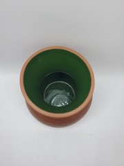 Mexican Clay Pottery Vase Vintage Glazed Green Inside