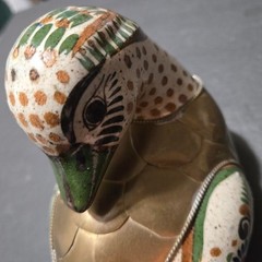Vintage Tonala Pottery/Brass Hand Painted Mexican Folk Art Duck Figurine.