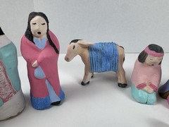 Mexican Nativity Set Folk Art Handmade Hand painted Clay Unknown Artist