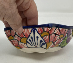 Talavera Mexican Pottery Pentagon 5 Sided Folk Art Floral Bowl Vintage