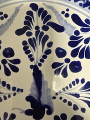 Talavera Puebla Mexico Hand Painted Bowl & 2 Plates Platter Set Blue Floral