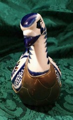 Vintage Mexican Tonala Ceramic Pottery Metal Brass Hand Painted Swan Duck Bird
