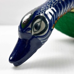 TONALA DUCK FIGURE Brass / Ceramic Hand Painted Mexican Art Vintage Peeking Down