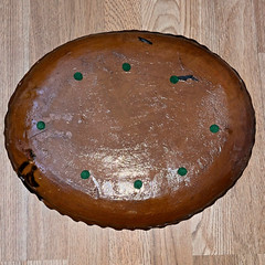 Mexican Patamban Hand Painted Fish Design Folk Art Green & Brown Glazed Platter