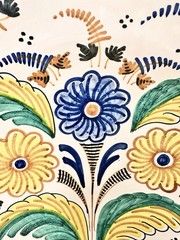 Vintage Hand Painted Spanish Folk Art Pottery Wall Plate Signed España Floral