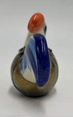 Vintage Mexican Tonala Pottery Rooster Ceramic Hand Painted Blue W Brass Armour