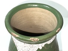 VTG Aztec Mayan Mexican Warrior Handcrafted Folk Art Pottery Clay Vase Green 7″