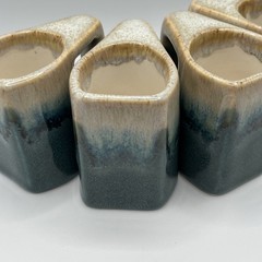 Vintage Padilla Mexico Stacking Pottery Mugs Set of 4 Blue Beige Drip Glaze