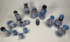 Vintage Estate 14 Piece Tonala Folk Art Mexican Pottery Nativity Set