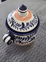 Mexican Inspired Talavera Pottery , Hand Painted Canister, Lg, With Lid!