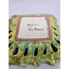 Mexican Majolica Green 3D Folk Art Wall Pottery Mellado Gto Lemon Fruit Wavy