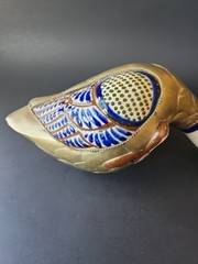 Vintage Mexican Pottery Folk Art Shelf Sitter Diving Duck Bird Armored Brass